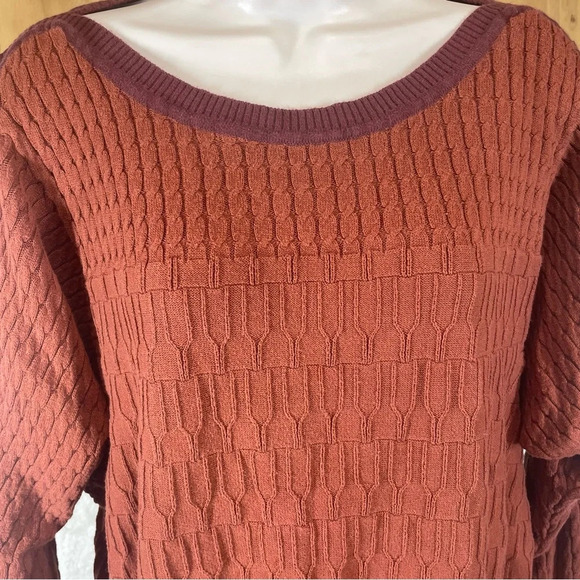 PrAna Margo Cable Knit Sweater Scoop Neck Dolman Sleeve Orange Organic Cotton M - Picture 7 of 8